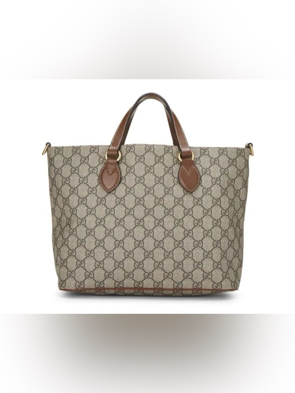 EUC Gucci GG Supreme Small Two Way Tote Bag in Beige/Brown